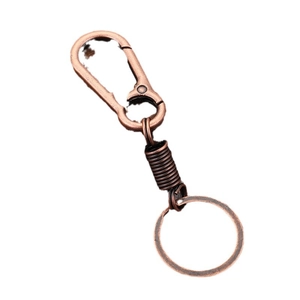 Spring loaded metal keychain in bronze finish with carabiner hook and key ring