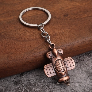 Creative metal aircraft engine keychain in vintage bronze finish with detailed textures