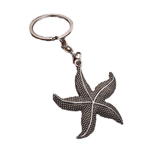 Vintage silver starfish keychain made of zinc alloy with textured ocean starfish pendant