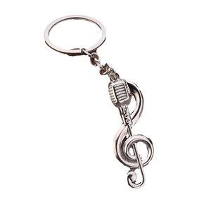 Creative silver music note and microphone metal keychain with elegant G-clef pendant