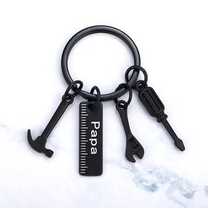 Matte black tool keychain for Dad featuring hammer wrench and Papa engraved ruler
