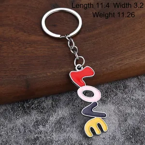 Colorful LOVE letter keychain with enamel heart design and alloy finish for Valentine gifts