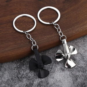 Rotating metal windmill keychain in matte black and silver finish for car accessories