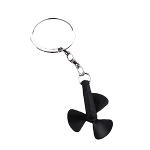 Creative silver metal keychain with a rotatable black 3-blade propeller pendant