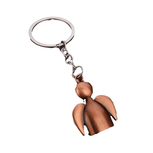 Retro angel wing keychain in antique copper finish with metallic keyring and link chain