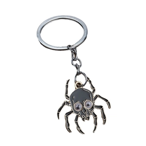 Porte-clés araignée crâne gothique avec yeux mobiles et pendentif en émail