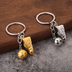 Football Soccer Shoe And Ball Keychain Zinc Alloy Sport Theme Souvenir Key Ring For Sports Fans