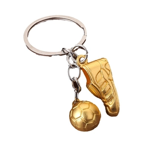 Creative gold football and soccer shoe keychain pendant made of zinc alloy with silver ring