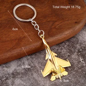 Polished gold fighter jet keychain airplane model with alloy metal pendant
