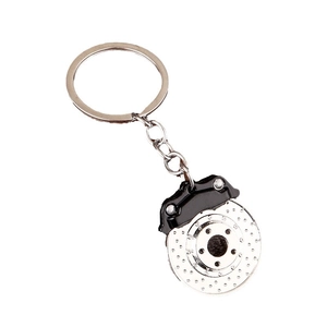 Creative silver metal brake disc and black caliper keychain for car enthusiasts