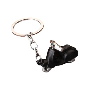 Creative black alloy motorcycle model keychain with realistic silver wheels and metal ring
