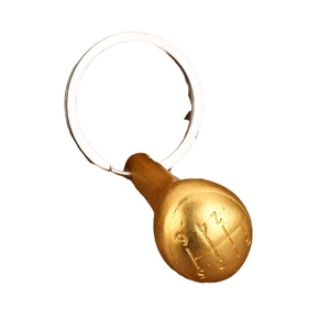 Creative 6-speed manual gear shifter keychain in gold-plated alloy finish with key ring