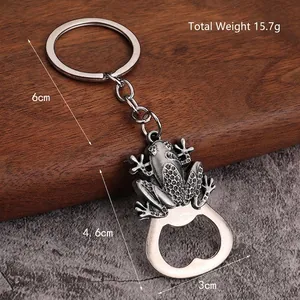 Zinc alloy frog bottle opener keychain with vintage silver finish, weight 15.7g