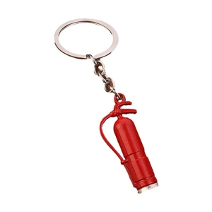 Porte-clés mini extincteur créatif en alliage rouge avec anneau métallique argenté