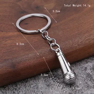 Llavero con micrófono en miniatura de aleación de plata para cantantes y músicos
