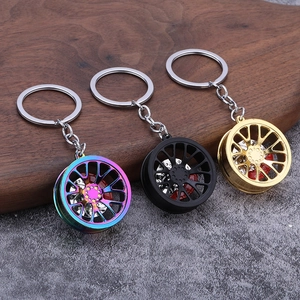 Car Wheel Rim Keychain Zinc Alloy Simulation Automotive Part Pendant With Brake Disc And Red Caliper Tuning Style