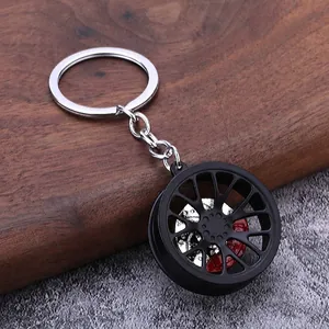 Car brake disc hub keychain with red caliper, high-quality metal zinc alloy keyring