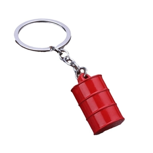 3D red oil drum keychain with silver metal ring for car keys and promotional gifts