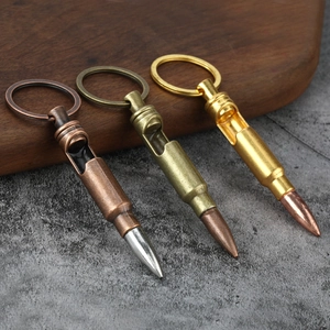 Creative bullet-shaped metal keychain bottle openers in bronze and gold finishes