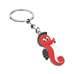 Porte-clés hippocampe en émail rouge et noir en alliage de zinc avec anneau métal