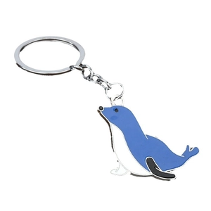 Creative zinc alloy keychain featuring a blue seal pendant with colorful enamel finish