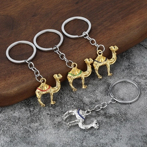 Porte-clés Chameau Alliage Zinc Émail Strass Style Désert Exotique Anneau Animal Souvenir Cadeau Voyage