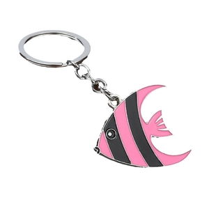Portachiavi pesce tropicale colorato con ciondolo in smalto a strisce rosa e nere