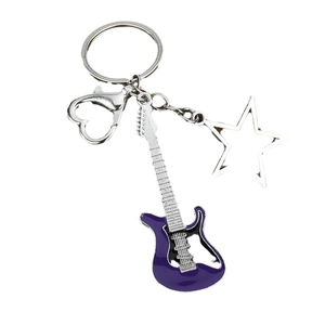 Premium purple electric guitar keychain with star pendant and heart-shaped spring clasp