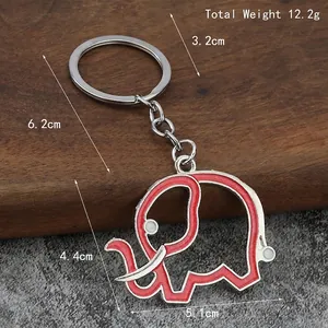 Red enamel elephant keychain in silver metal with dimensions and weight display