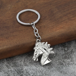 Zinc alloy 3D horse head keychain with polished silver finish and metal key ring