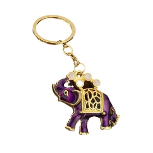 Portachiavi a forma di elefante in smalto viola con finiture dorate e piccoli cristalli
