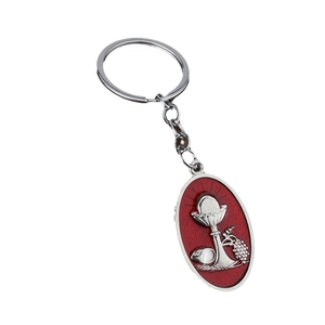 Religious first holy communion metal keychain with red enamel chalice and grapes