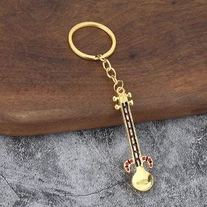 Golden alloy Rewap musical instrument keychain pendant for Xinjiang travel souvenir