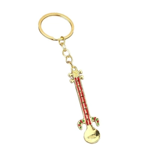 Traditional Rawap musical instrument keychain in gold alloy with red and green enamel details