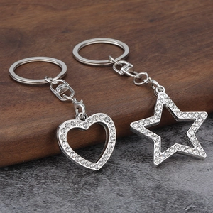 Rhinestone Heart Star Shape Keychain Alloy Keyring Bag Pendant For Women Girls Sparkling Fashion Accessories