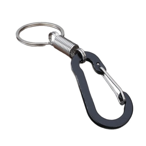 Black carabiner keychain with metal spring and stainless steel ring for men's belts