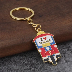 Golden Thailand Tuk Tuk taxi keychain with colorful enamel charm and I love Thailand text