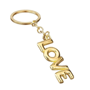 Portachiavi LOVE dorato con lettere 3D stile palloncino e finitura in metallo lucido