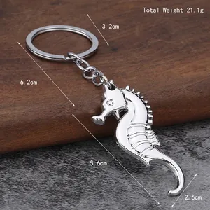 Polished alloy seahorse keychain with 21.1g weight and clear dimension measurements