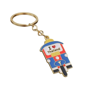 Golden Thai Tuk-tuk taxi keychain with I Love Thailand slogan on white background