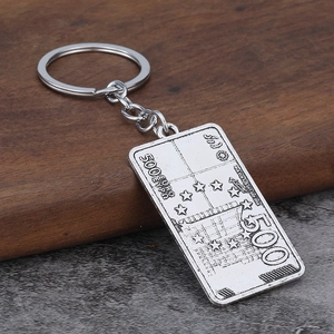 Hip hop style silver 500 Euro banknote keychain in retro alloy metal on a rustic surface