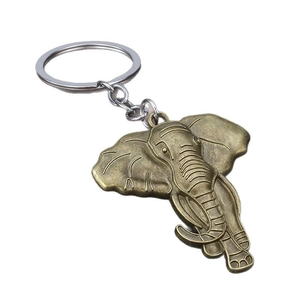Vintage bronze elephant keychain featuring intricate metal textures on a white background