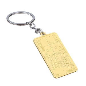 Hip hop 500 Euro banknote keychain with gold plated finish and metal keyring