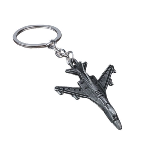 Zinc alloy fighter jet keychain with antique silver finish on a clean white background