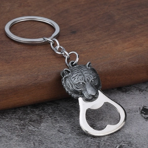 Vintage Tigerkopf Flaschenöffner Schlüsselanhänger aus Zinklegierung mit Antik-Finish