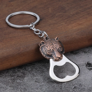 Vintage-Flaschenöffner-Schlüsselanhänger aus Zinklegierung mit Tigerkopf und Bronze-Finish
