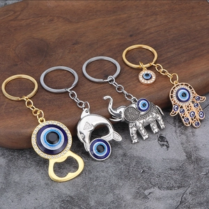 Evil Eye Hamsa Hand Keychain Zinc Alloy Rhinestone Turkish Amulet Bottle Opener Elephant Dolphin Ethnic Key Ring