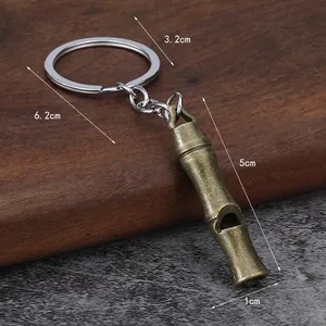 Bamboo shaped metal survival whistle keychain with 11.53g weight in vintage bronze finish