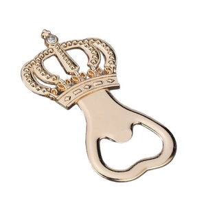 European crown metal beer bottle opener with rhinestones in elegant champagne gold