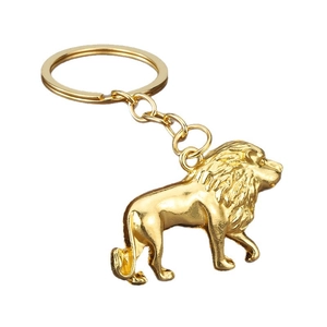 Polished gold lion keychain with detailed 3D mane and heavy duty split key ring